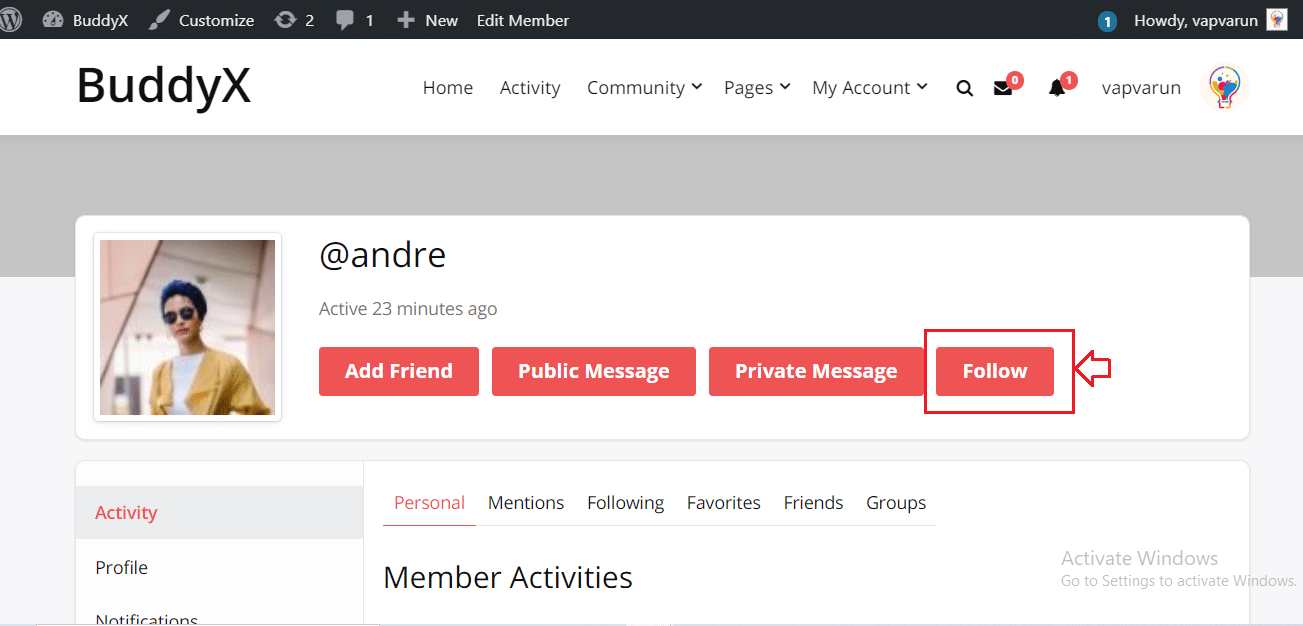 buddypress follow plugin