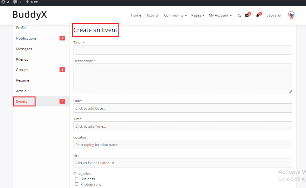 Simple Event BuddyPress Plugin