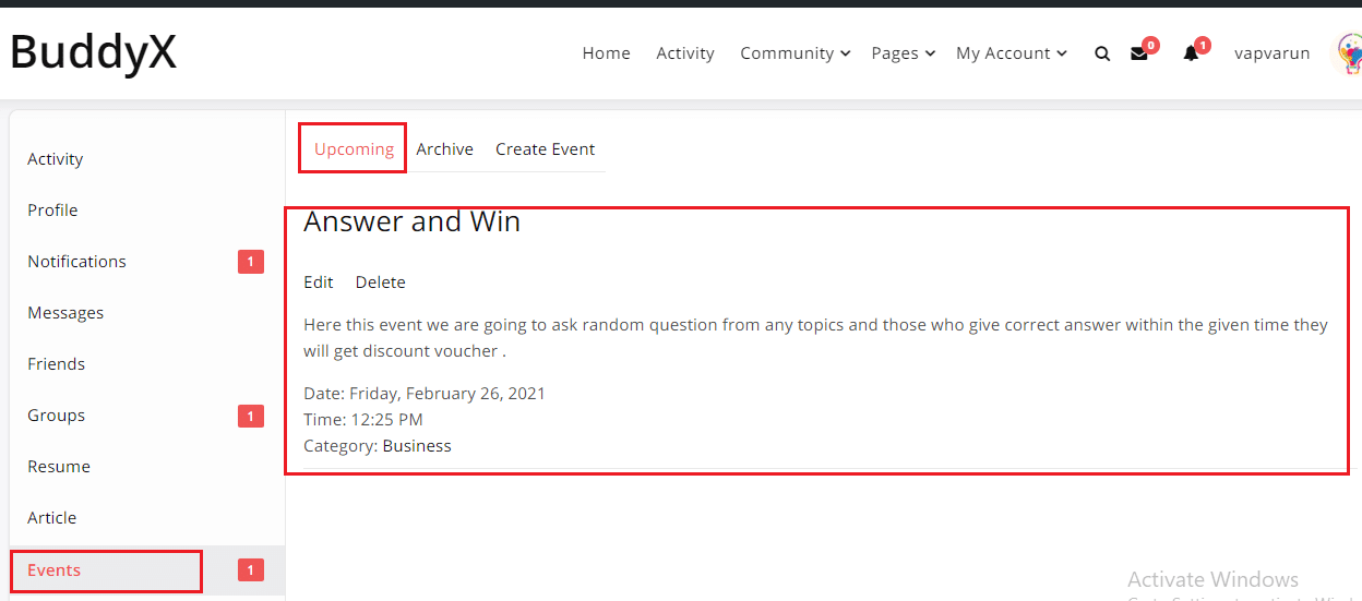 Simple Event BuddyPress Plugin