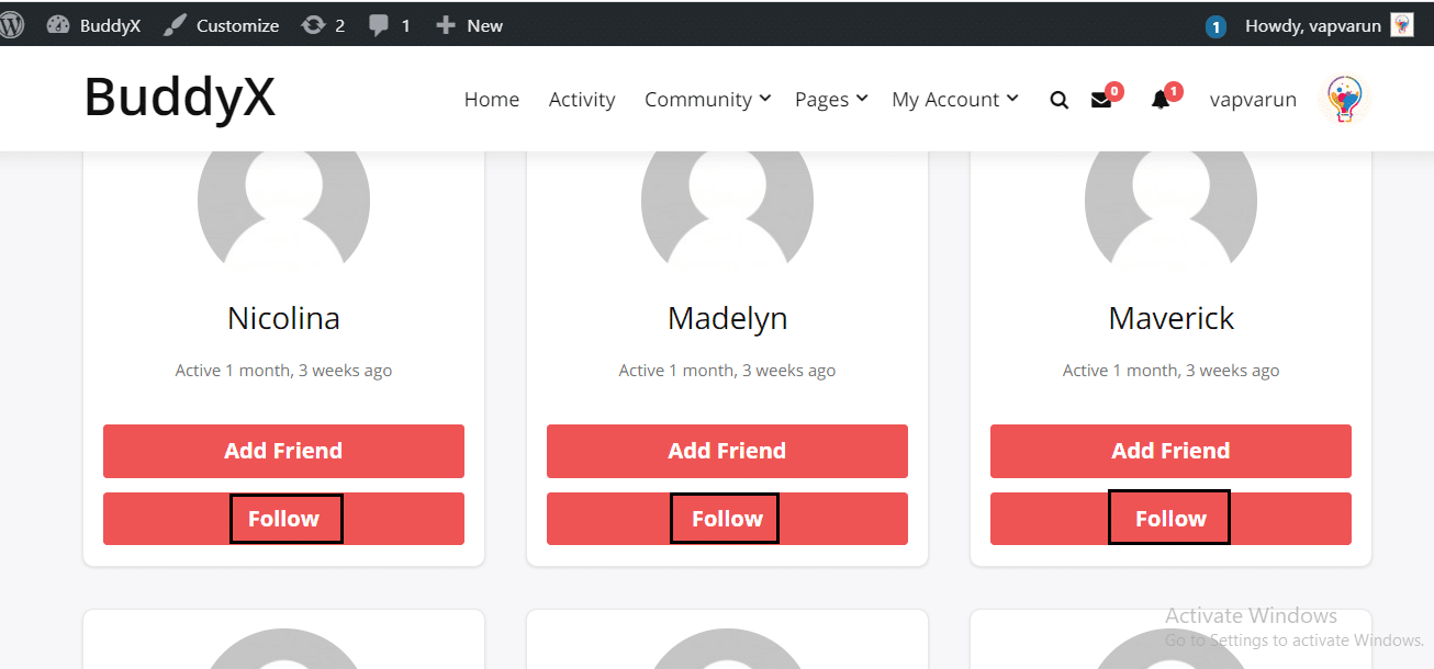 buddypress follow plugin