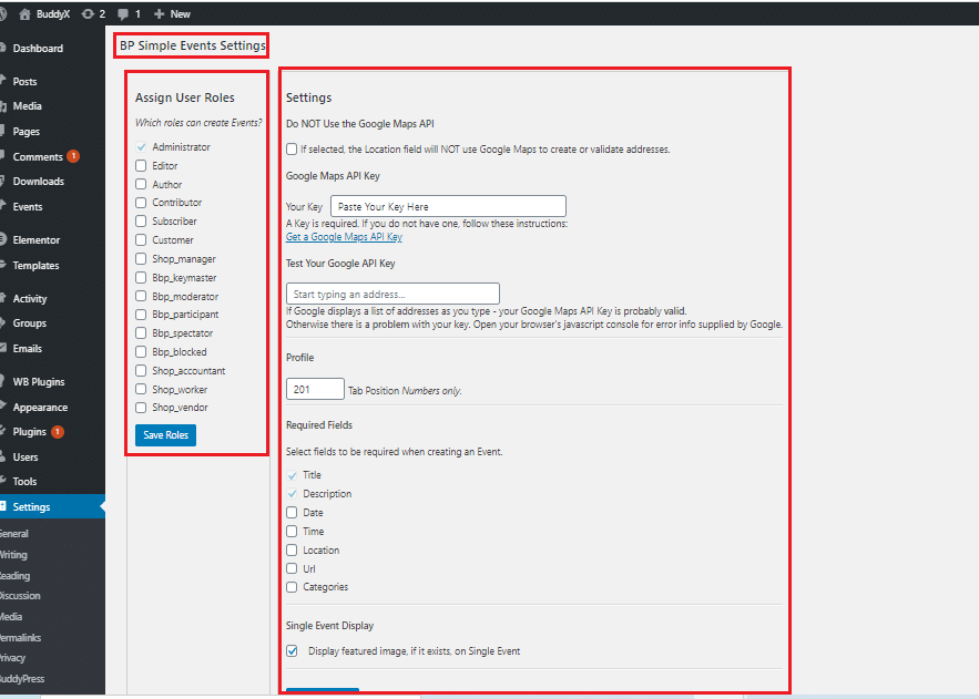 BuddyPress Simple Events Plugin