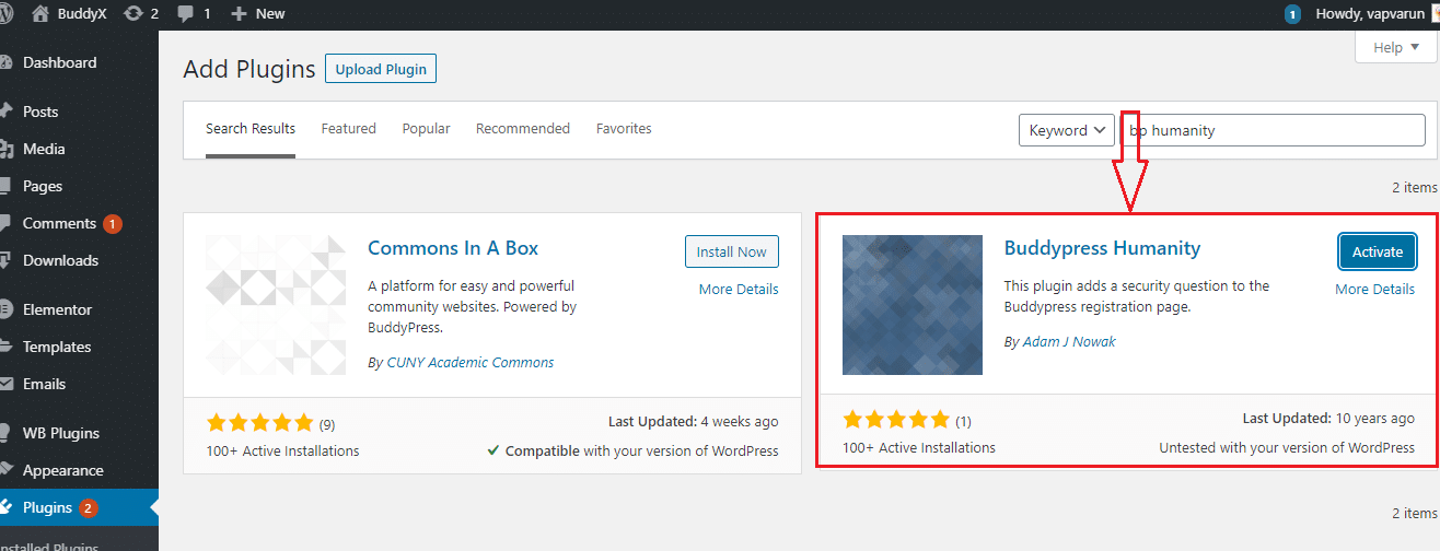 BuddyPress Humanity Plugin Installation