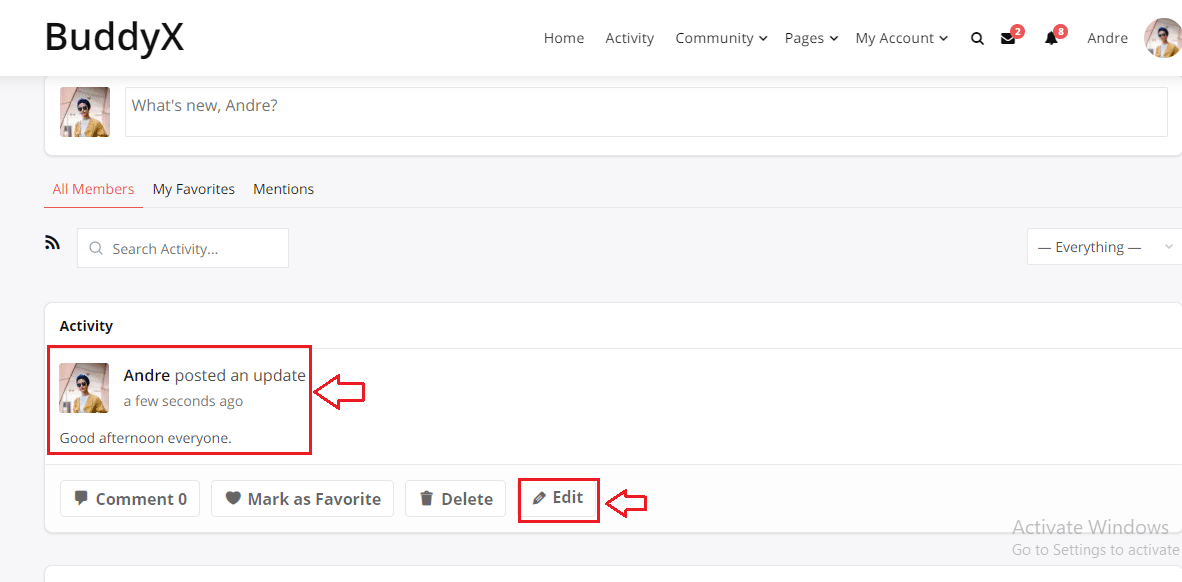 BuddyPress Activity Edit Front-End