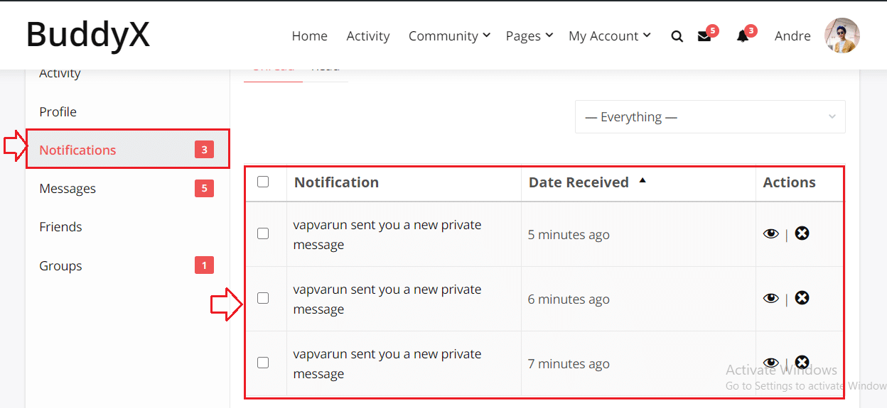 buddypress live notification