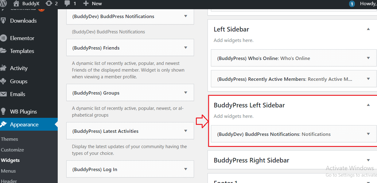 BuddyPress Notification Widget Options