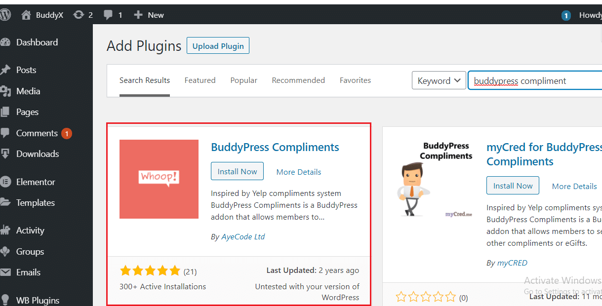 BuddyPress Compliment Plugin Installtion