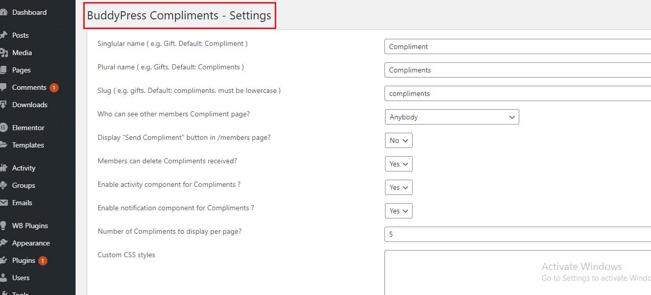BuddyPress Compliments