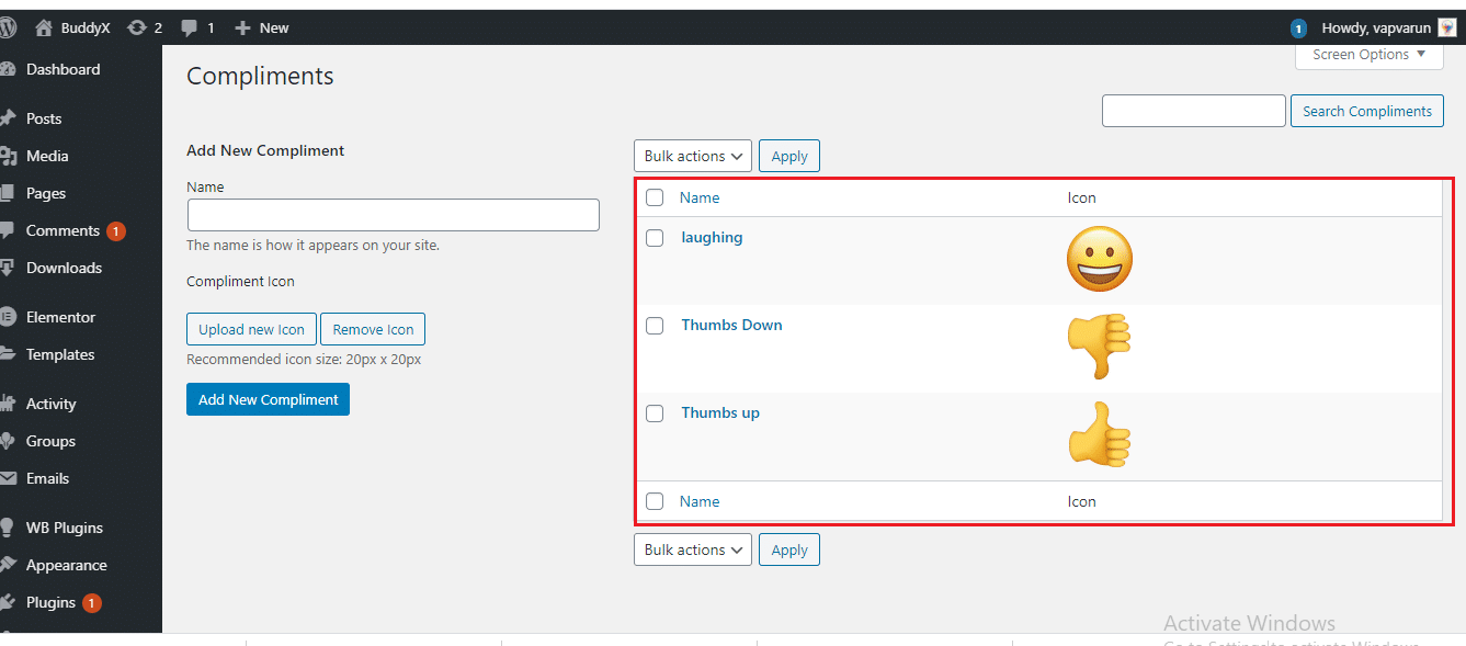 BuddyPress Compliments