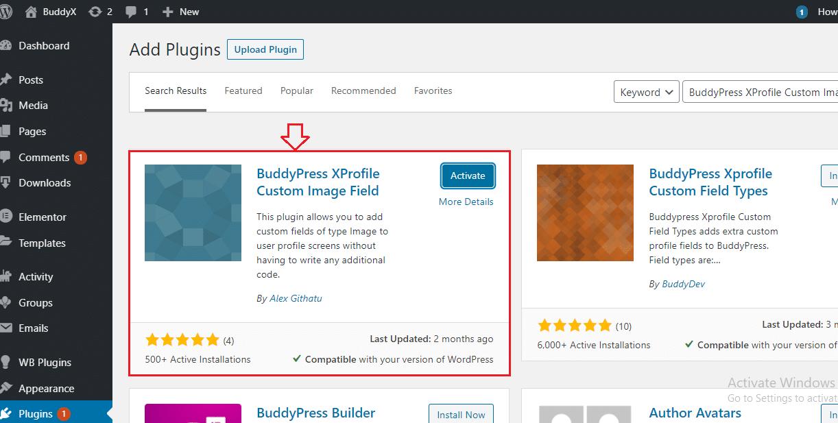 buddypress custom image field