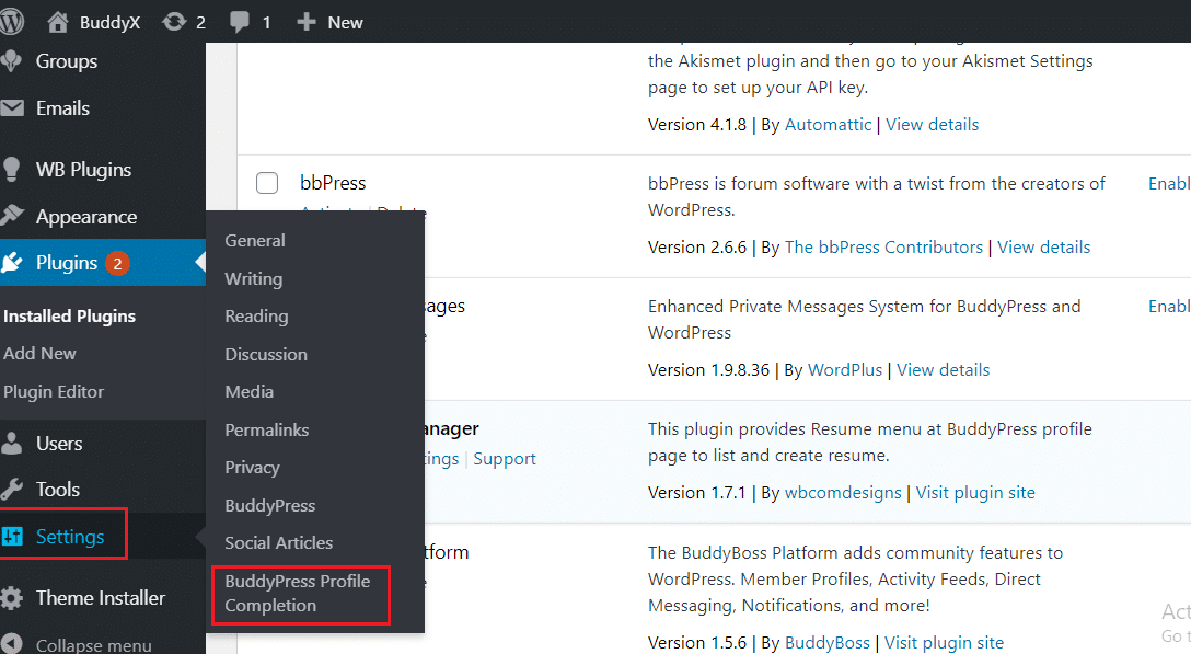buddypress profile completion
