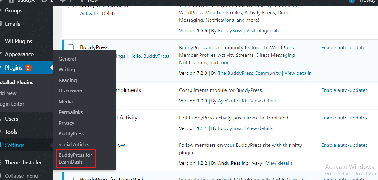 buddypress with learndash