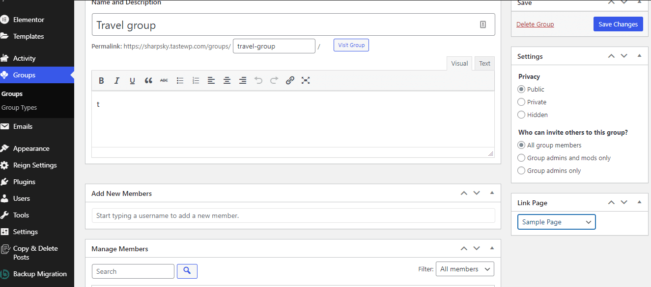 Link Page to Groups Plugin