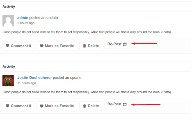 BuddyPress Re-post Activity Plugin