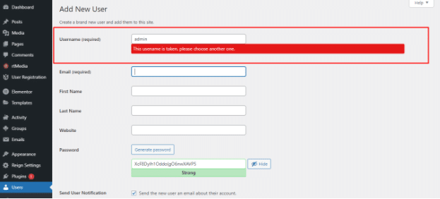 The username is not available