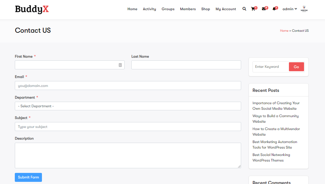 BuddyX Supports WP Fluent Forms