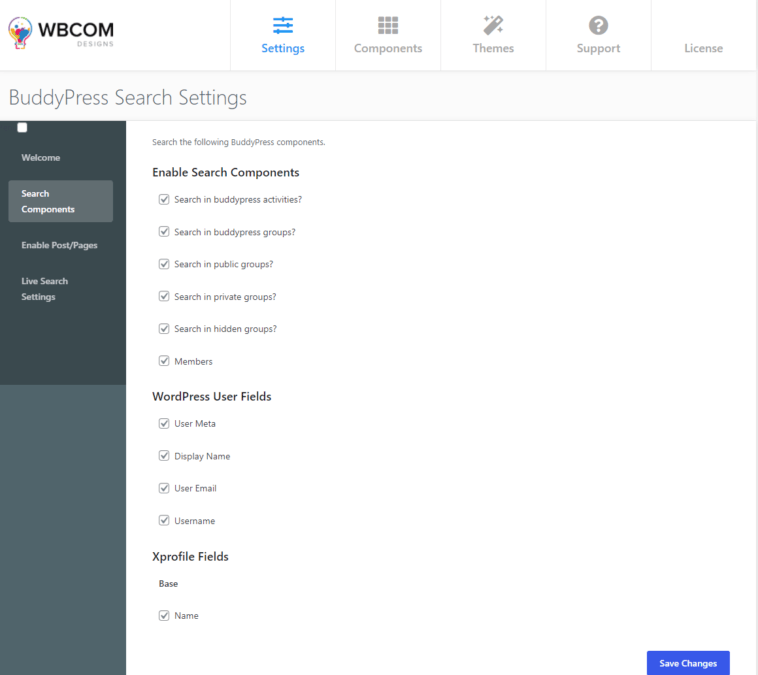 Search Component Settings