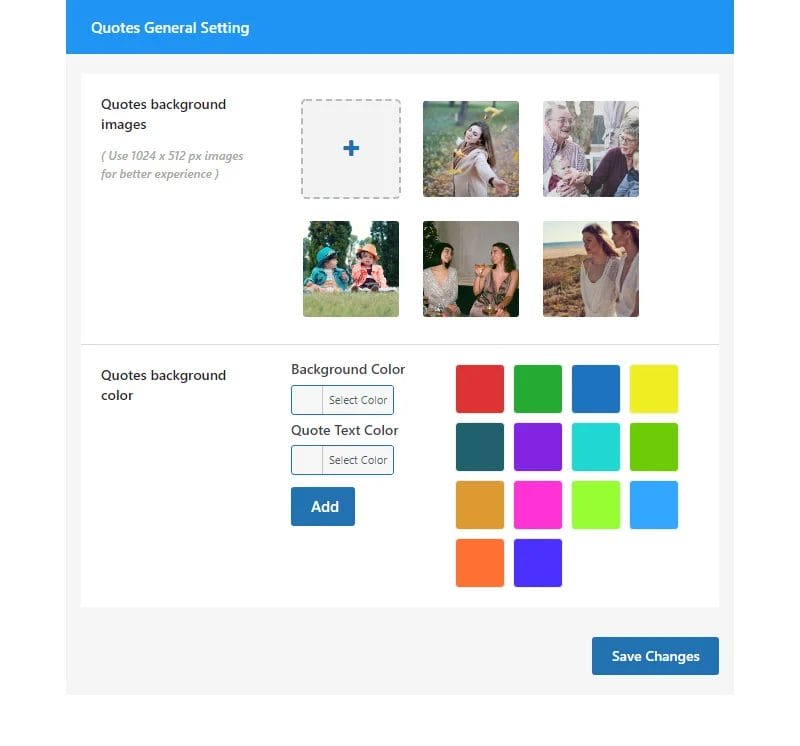 BuddyPress quote plugin backend setting