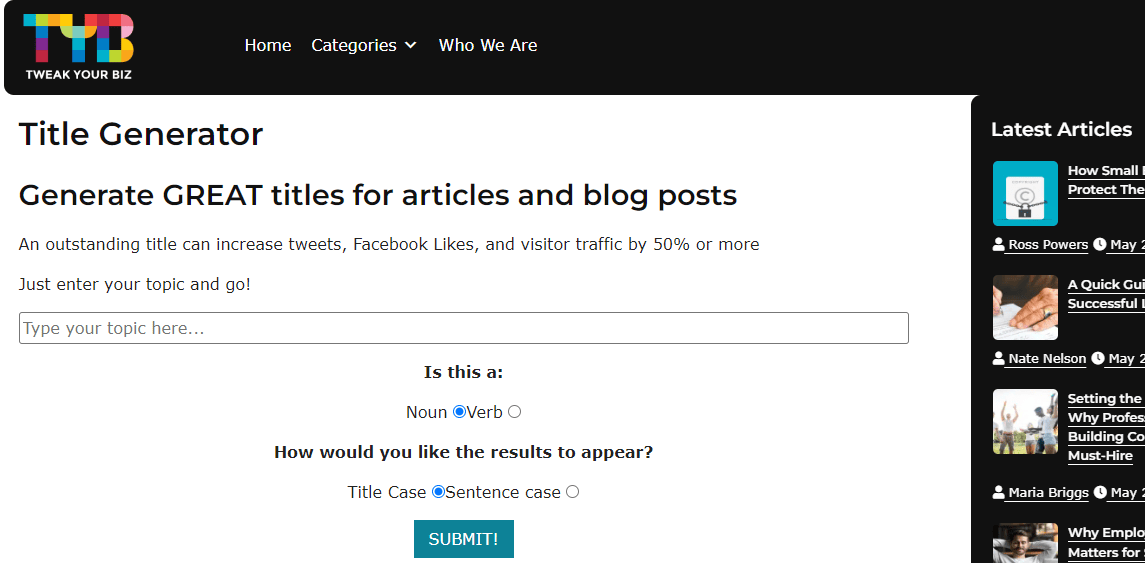 Tweak Your Biz Blog Title Generator
