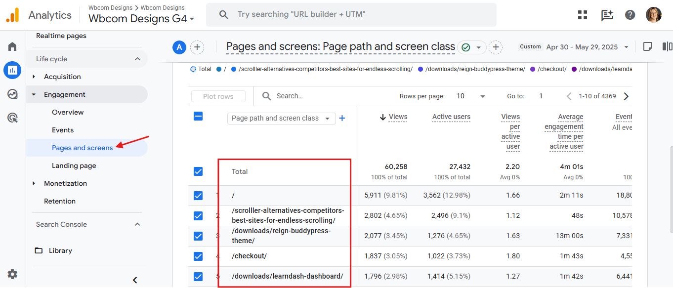 Pages and Screens - Google Analytics 4