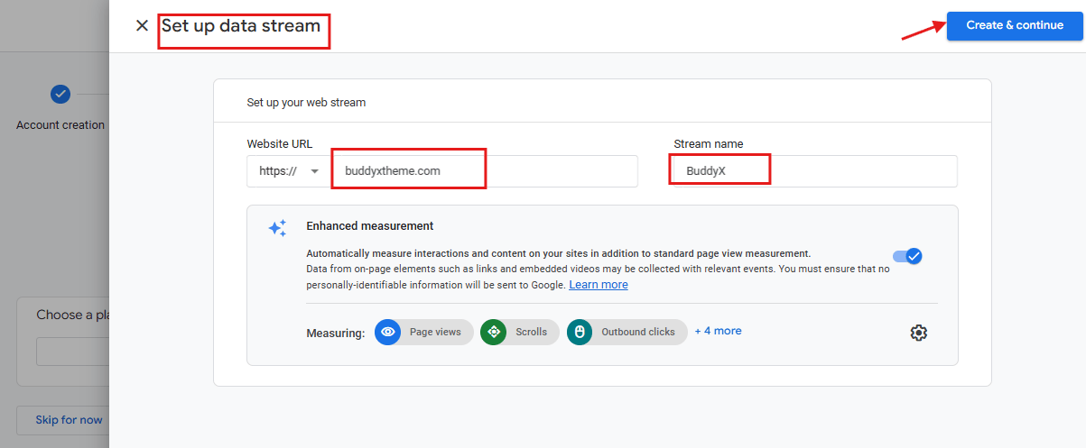 Set Up Data Stream - Google Analytics