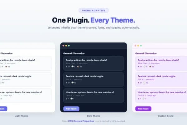 Jetonomy adapts to light, dark, and custom branded themes automatically