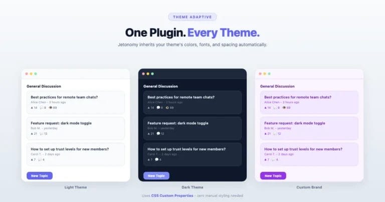 Jetonomy adapts to light, dark, and custom branded themes automatically