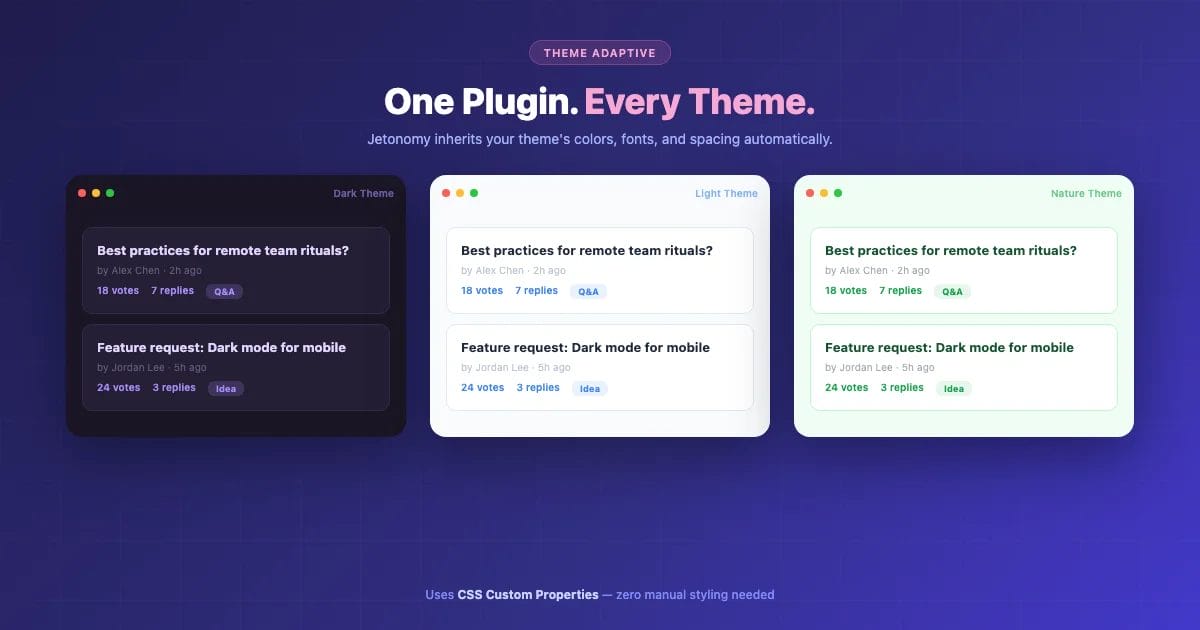 Jetonomy works with any WordPress theme