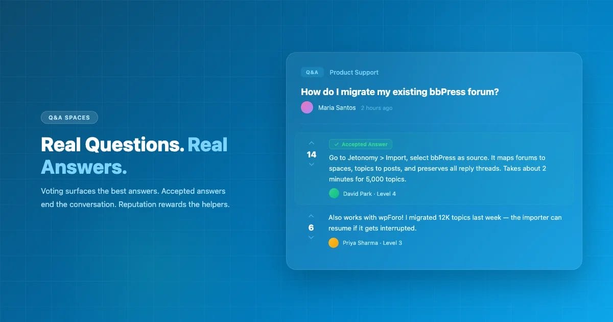 Jetonomy Q&A spaces with accepted answers
