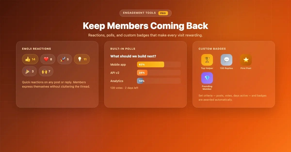 Jetonomy engagement - reactions, polls, badges