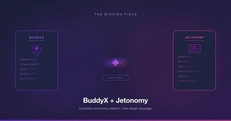 BuddyX theme and Jetonomy forum plugin forming a complete WordPress community platform with shared design tokens