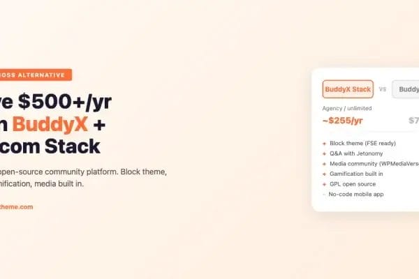 BuddyBoss vs BuddyX Wbcom Stack cost comparison - save over $500 per year with BuddyX Pro, Jetonomy, WPMediaVerse and WP Gamification