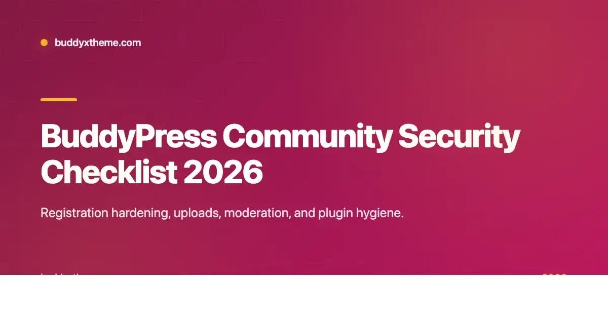 Banner for BuddyPress community security checklist 2026