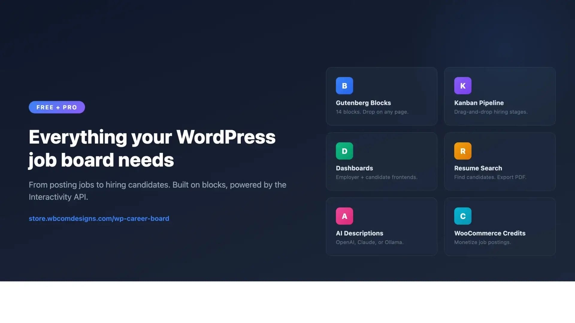 WP Career Board integrates natively with BuddyX Pro - job board, dashboards, resume search