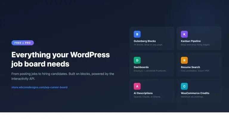 WP Career Board integrates natively with BuddyX Pro - job board, dashboards, resume search